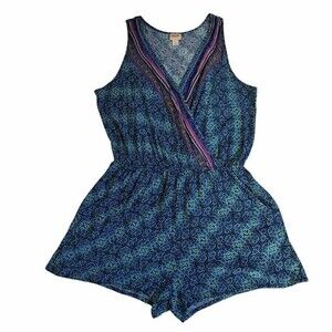 Mossimo Supply Co Blue Multi Color Abstract Print Sleeveless Romper sz L